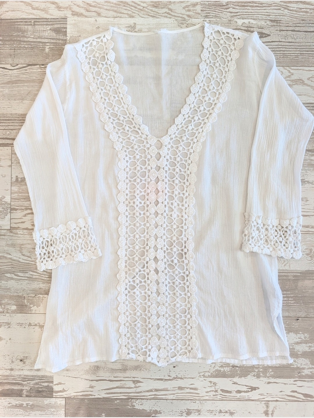 White Crochet-Trim V-Neck Women's Top